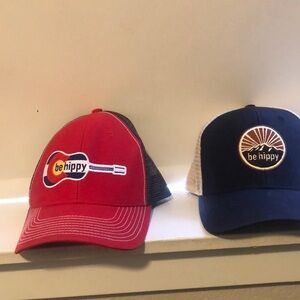 2 Like New Be Hippy Adjustable Trucker Hats.  1 red and gray 1 Blue and Tan